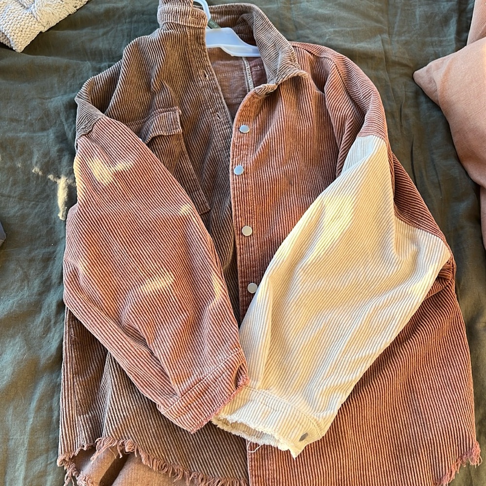 POL Colorblock corduroy button up jacket